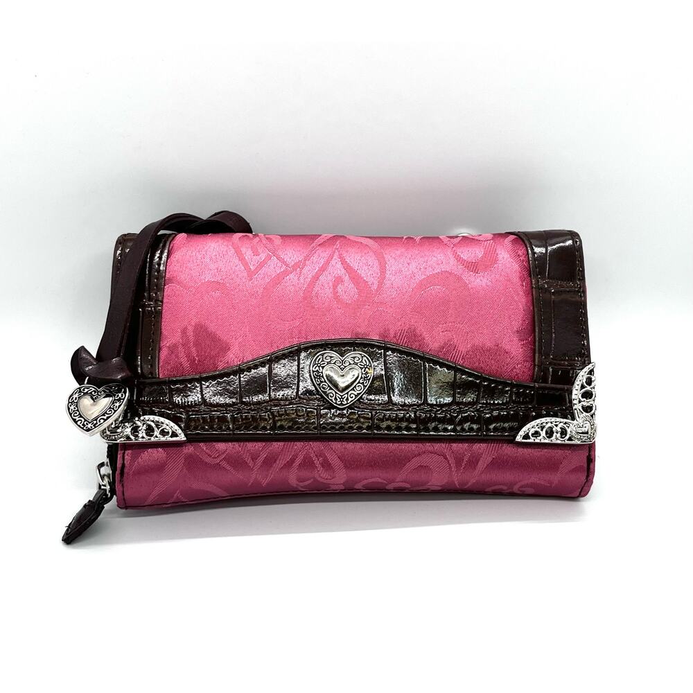 NWT Pink Crossbody Bag Brown Faux Leather Clutch Silver Accents shoulder